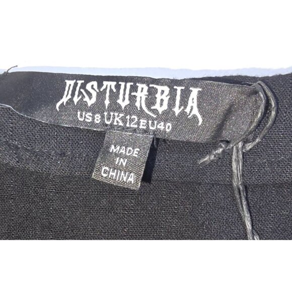 Disturbia Embroidered Foxglove V-neck Mini Dress 8 Whimsigoth Witch Black Gothic - Picture 5 of 16